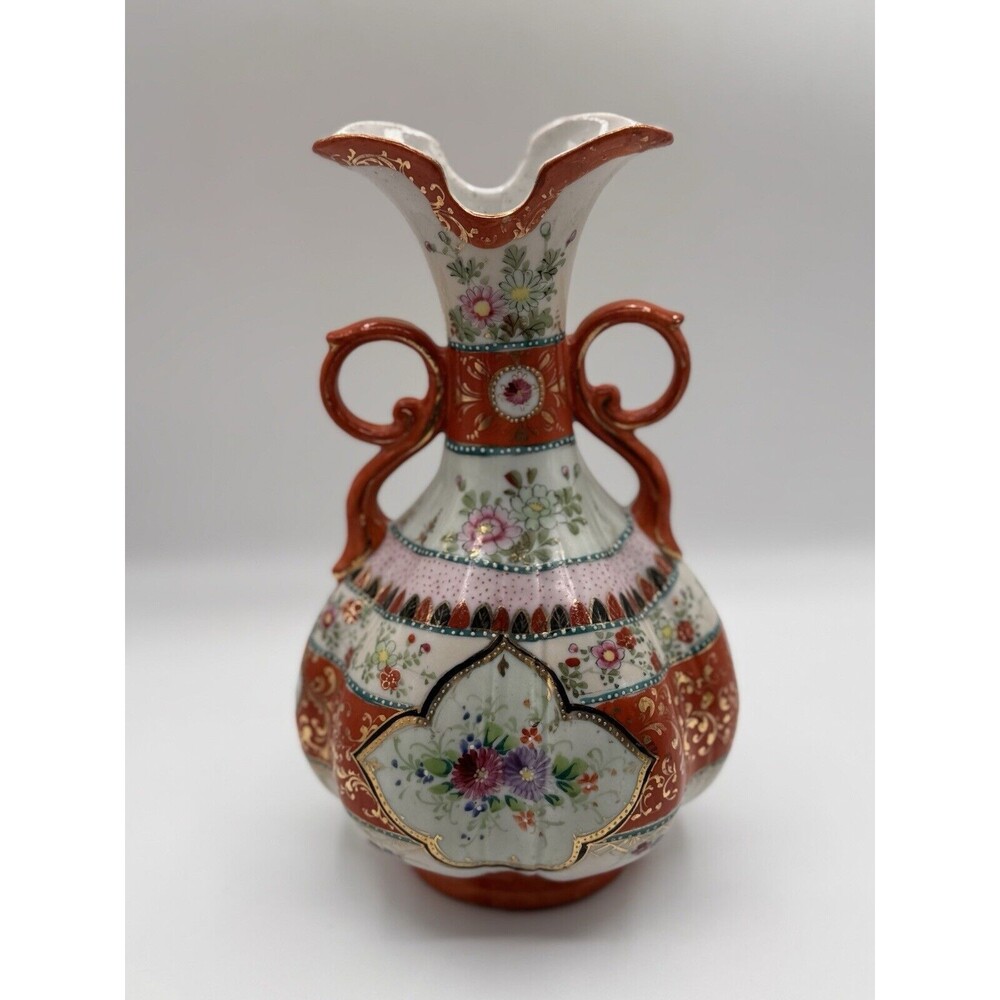 Vintage Urn Bud Vase Porcelain Handpainted Floral 9.5” Multicolor